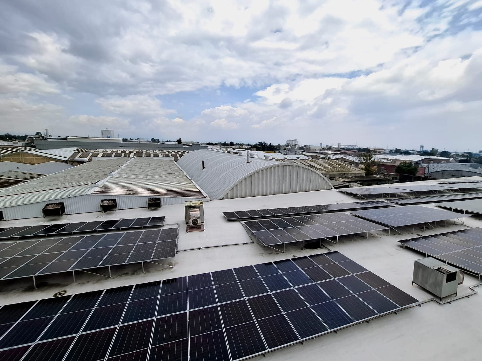 Rows of solar panels on the plant roof
